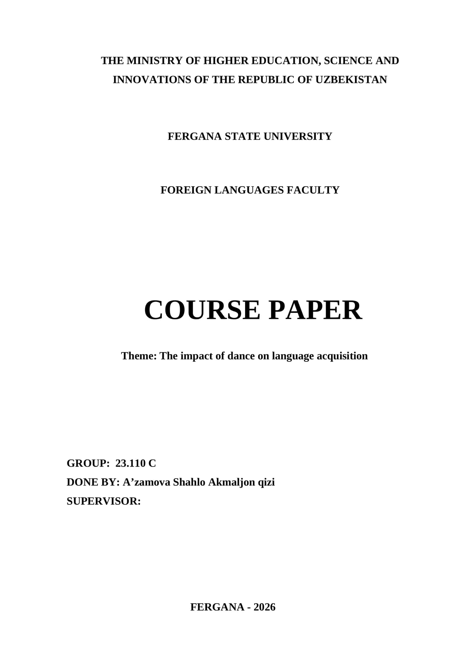COURSE PAPER: The impact of dance on language acquisition