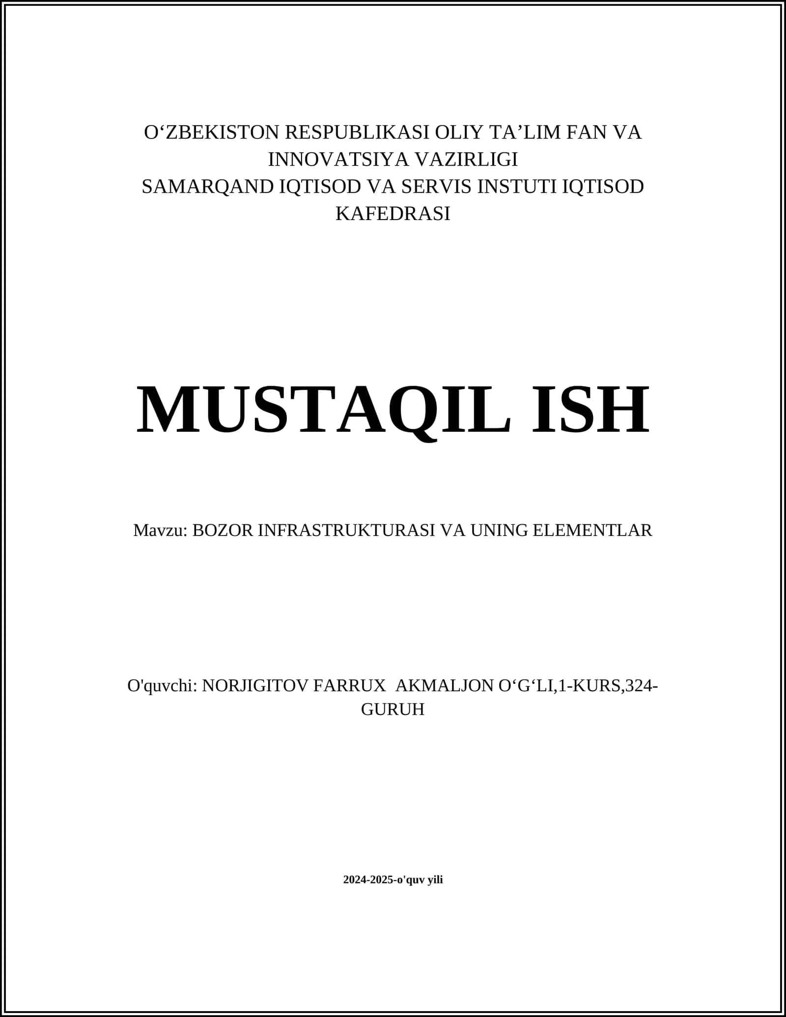 BOZOR INFRASTRUKTURASI VA UNING ELEMENTLAR