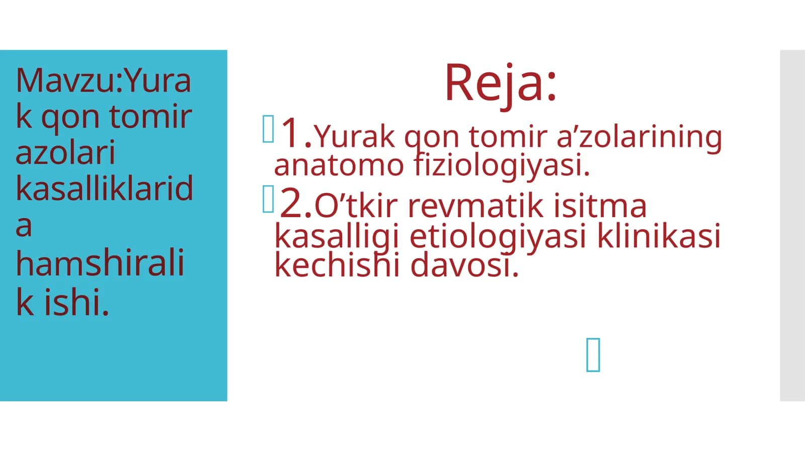 Yurak qon tomir azolari kasalliklarida hamshiralik ishi