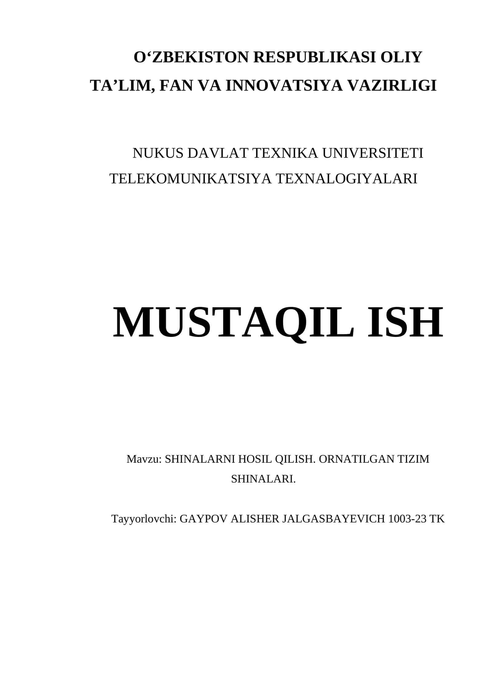 SHINALARNI HOSIL QILISH. ORNATILGAN TIZIM SHINALARI