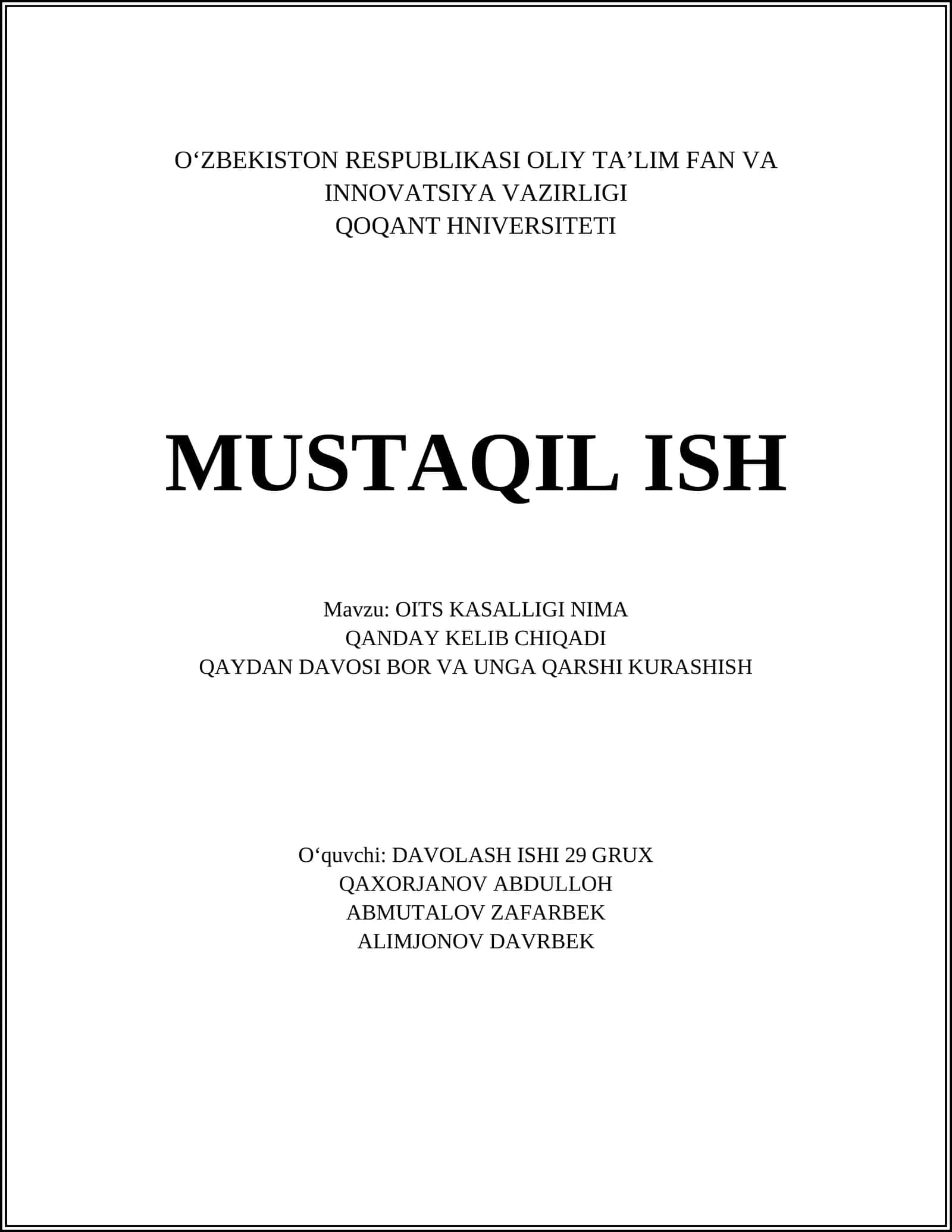 OITS KASALLIGI NIMA QANDAY KELIB CHIQADI
