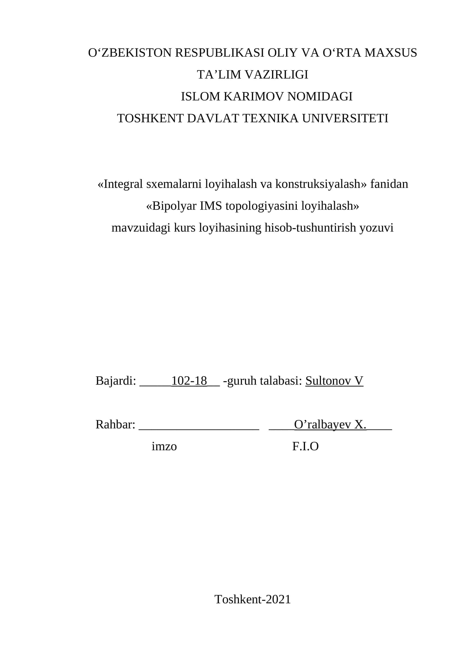 Bipolyar IMS topologiyasini loyihalash