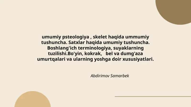 umumiy psteologiya, skelet haqida ummumiy tushuncha