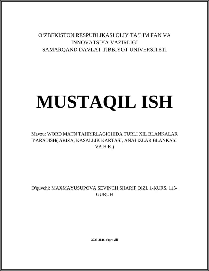 WORD MATN TAHRIRLAGICHIDA TURLI XIL BLANKALAR YARATISH