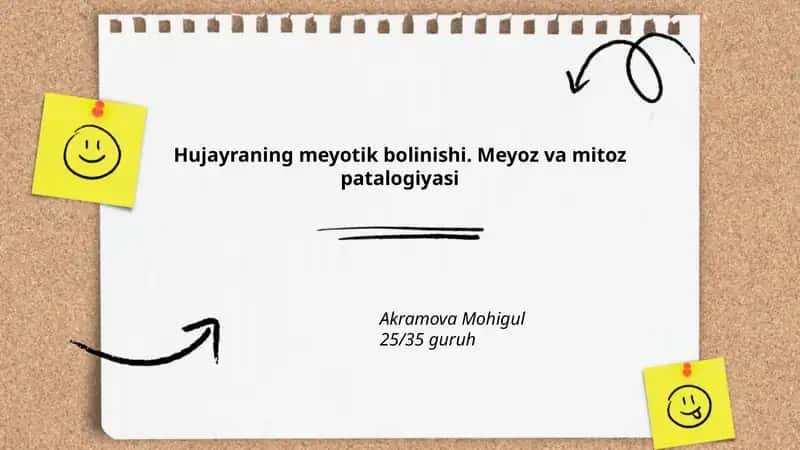Hujayraning meyotik bolinishi. Meyoz va mitoz patalogiyasi