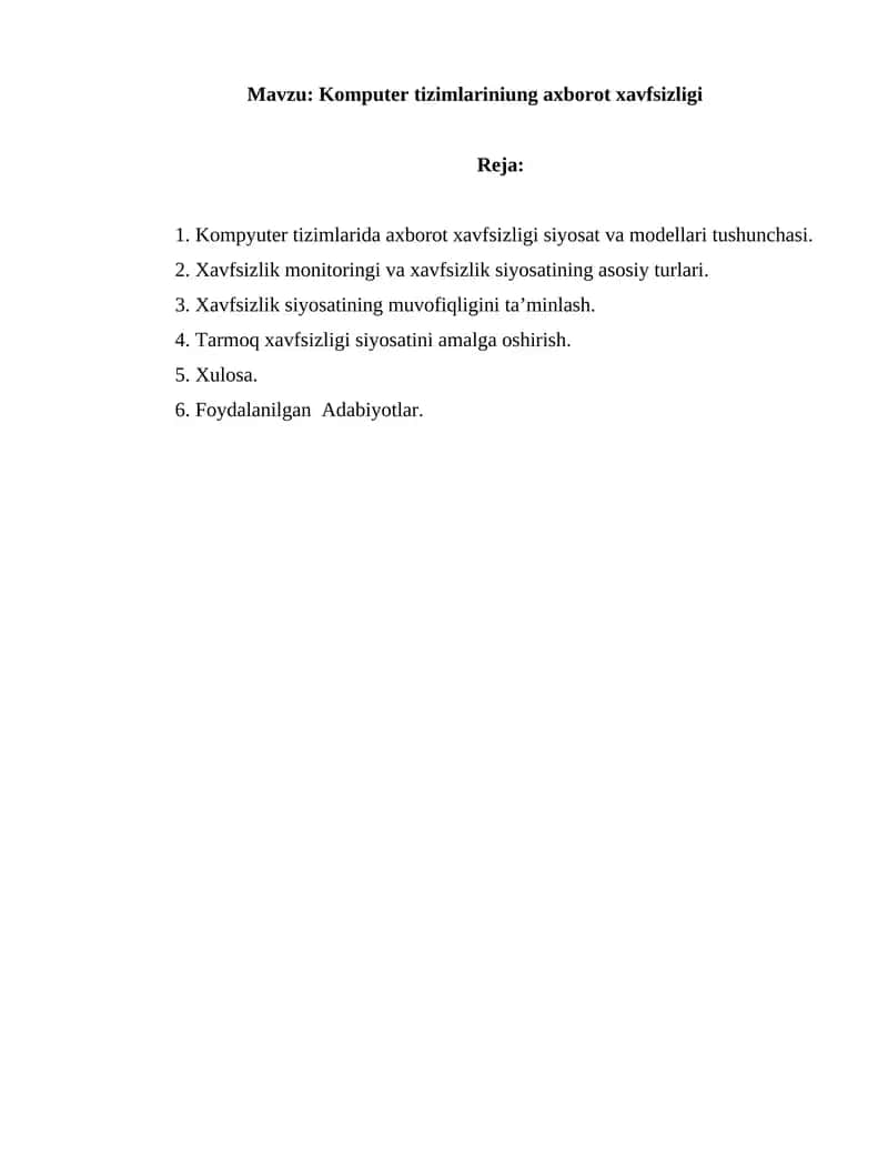 Komputer tizimlariniung axborot xavfsizligi