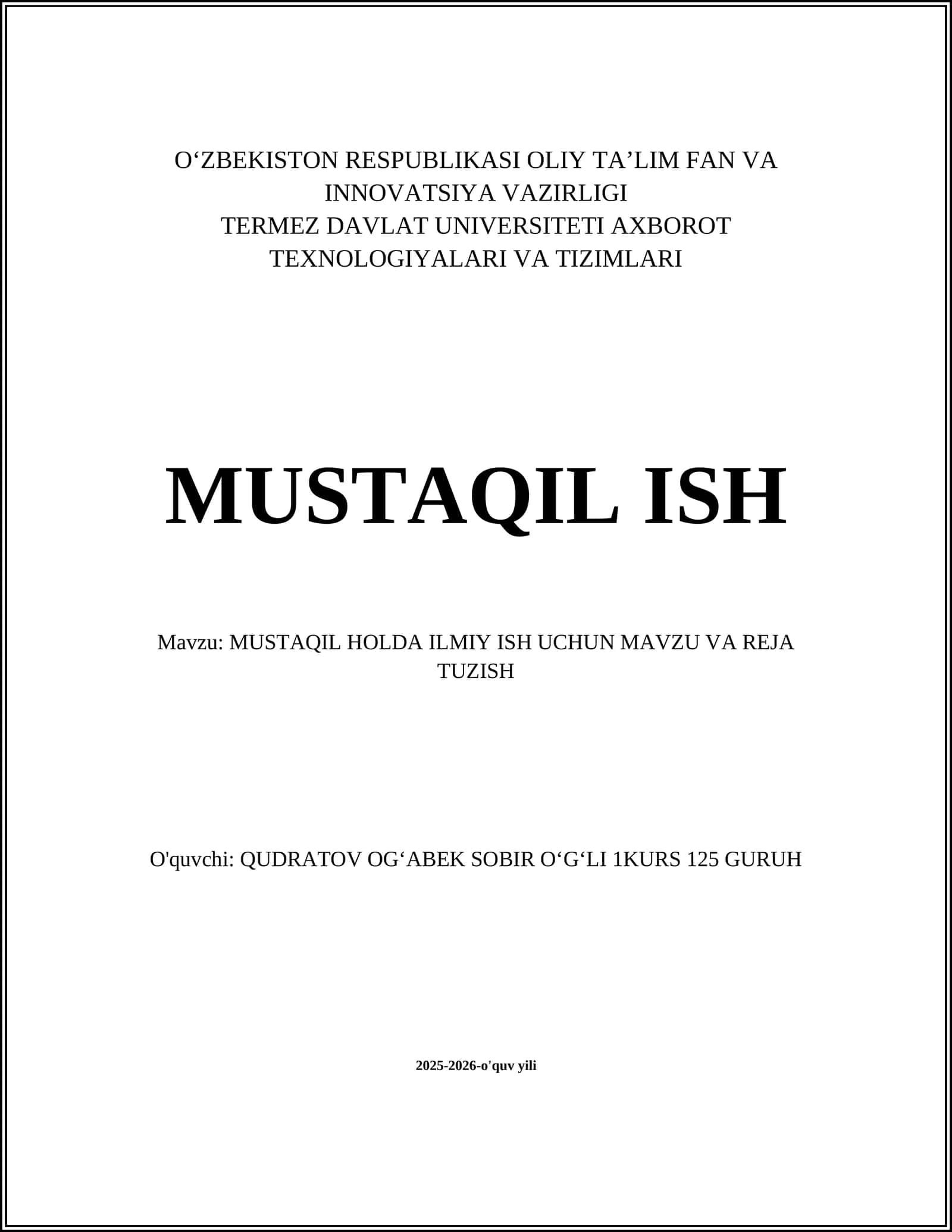 MUSTAQIL HOLDA ILMIY ISH UCHUN