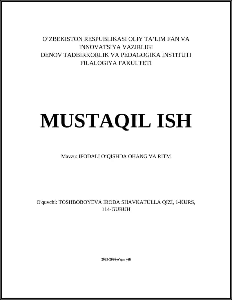 IFODALI OʻQISHDA OHANG VA RITM