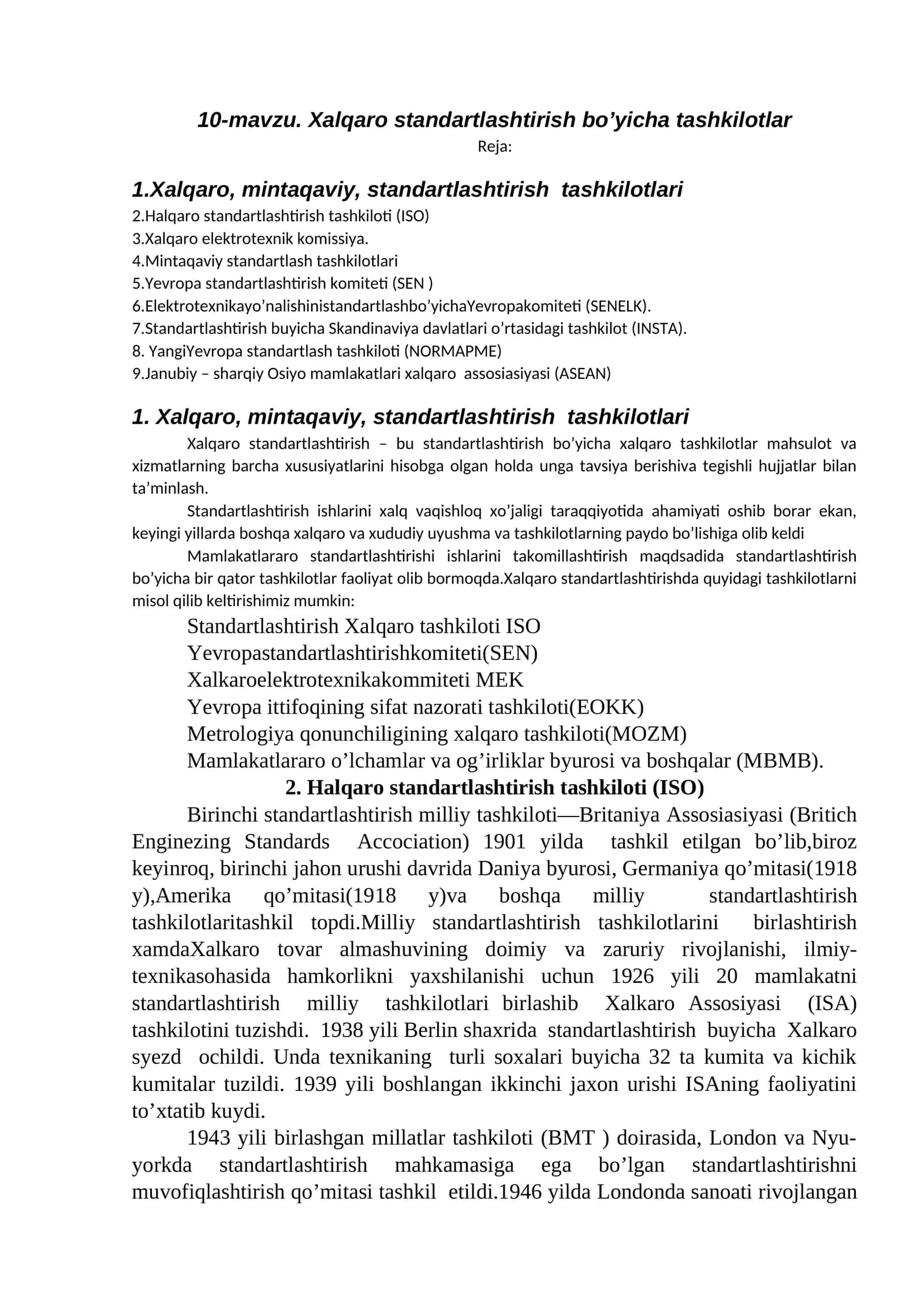 Xalqaro standartlashtirish bo’yicha tashkilotlar
