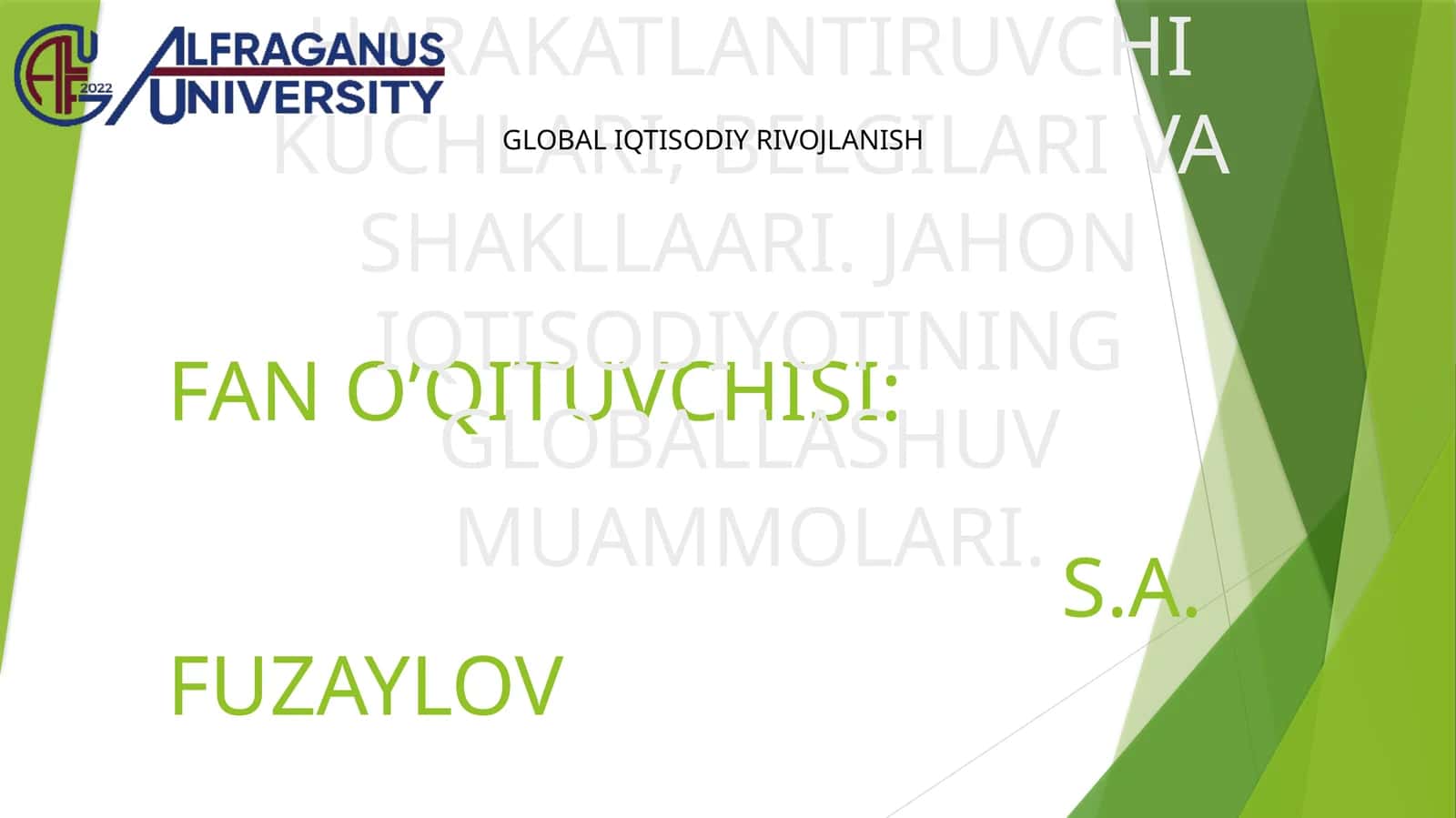 JAHON IQTISODIYOTI GLOBALLASHUVI