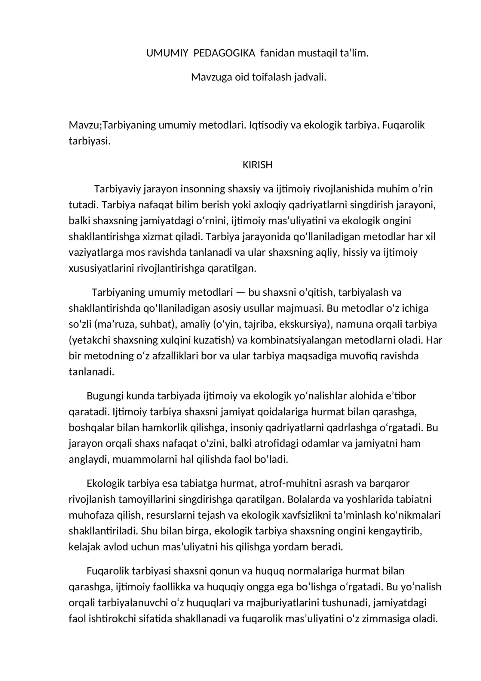 Tarbiyaning umumiy metodlari