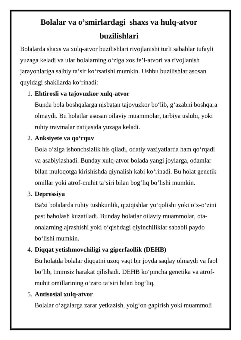 Shaxs va xulq-atvor buzilishlari