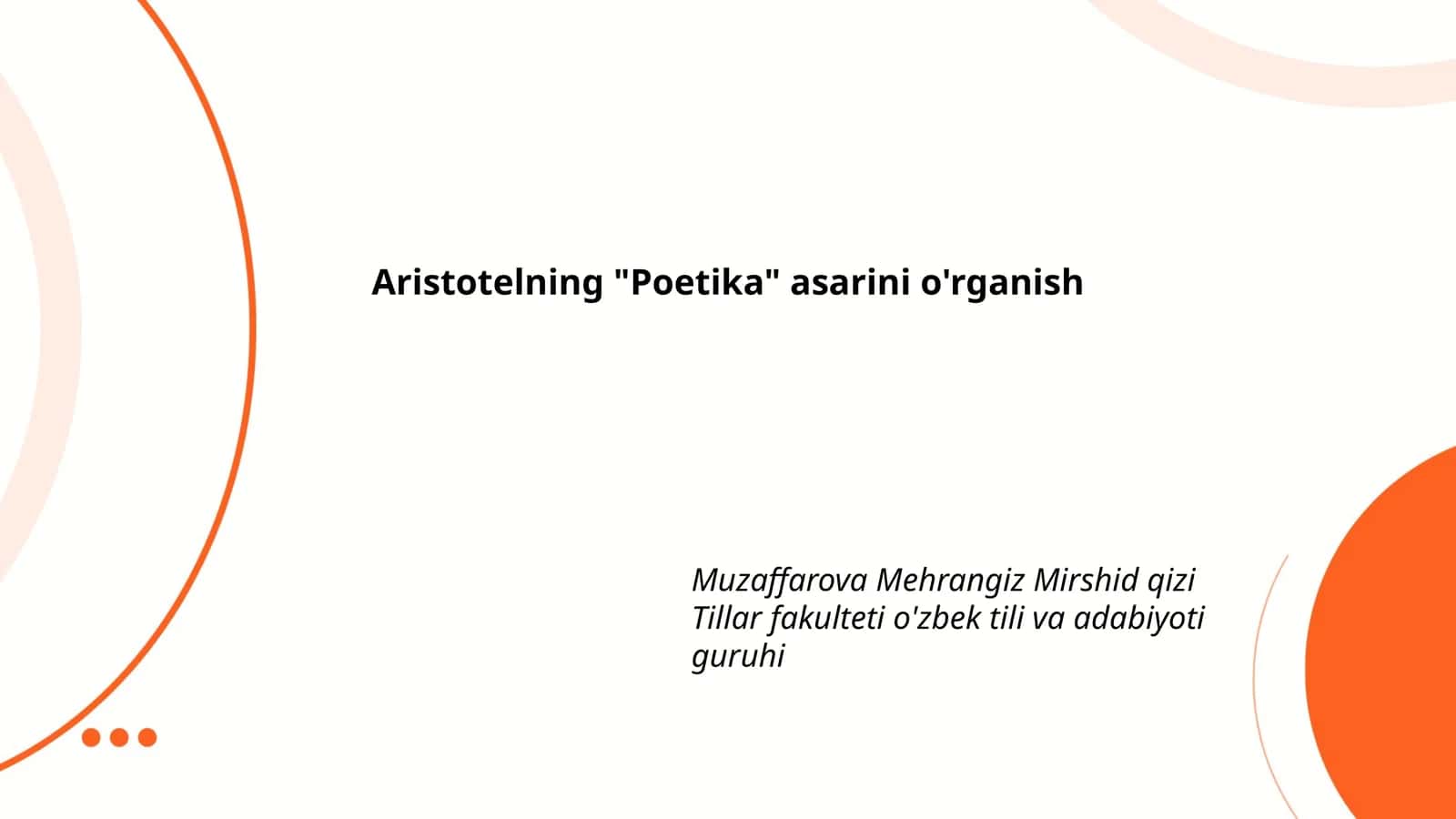 Aristotelning "Poetika" asarini o'rganish