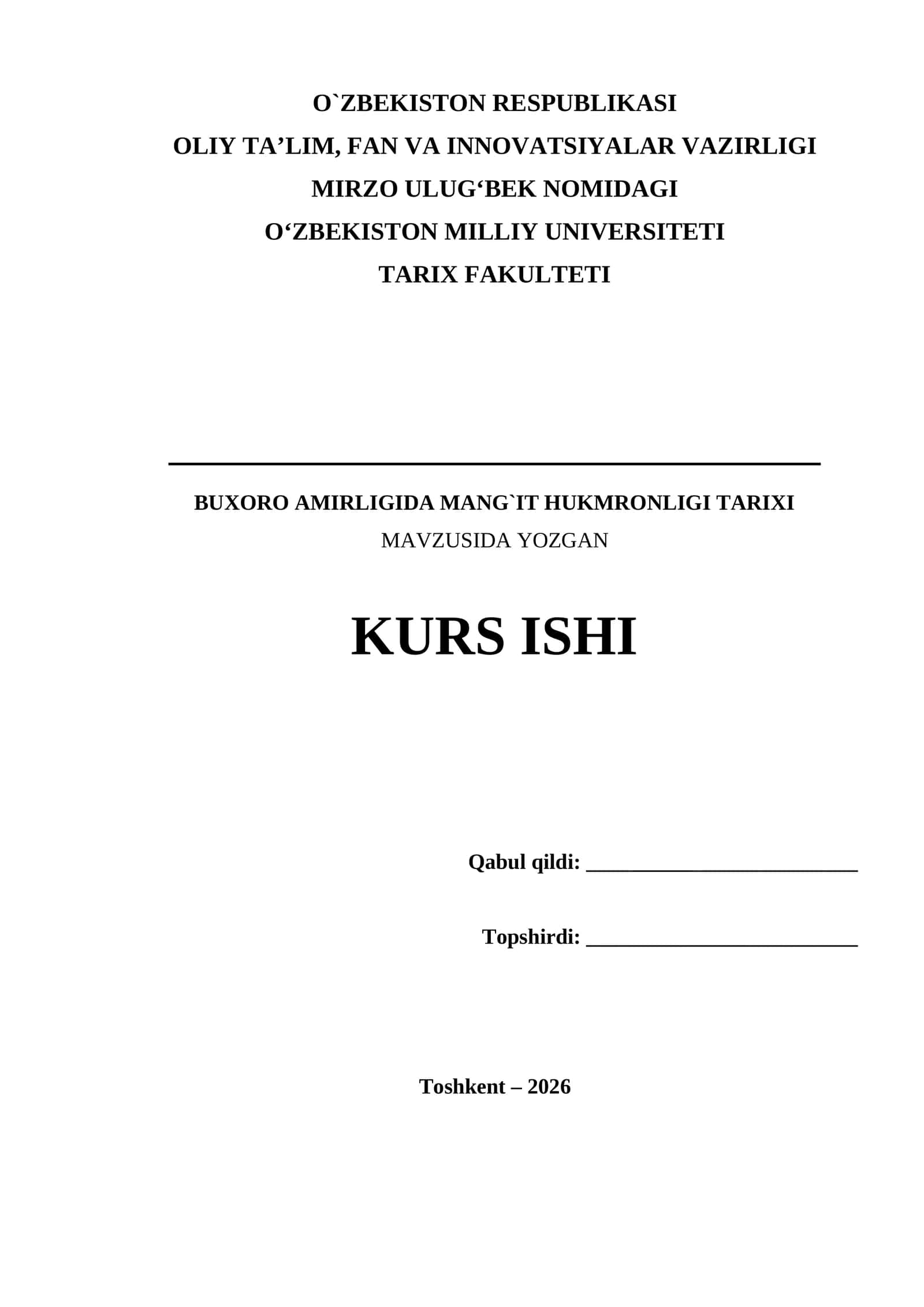 BUXORO AMIRLIGIDA MANG`IT HUKMRONLIGI TARIXI
