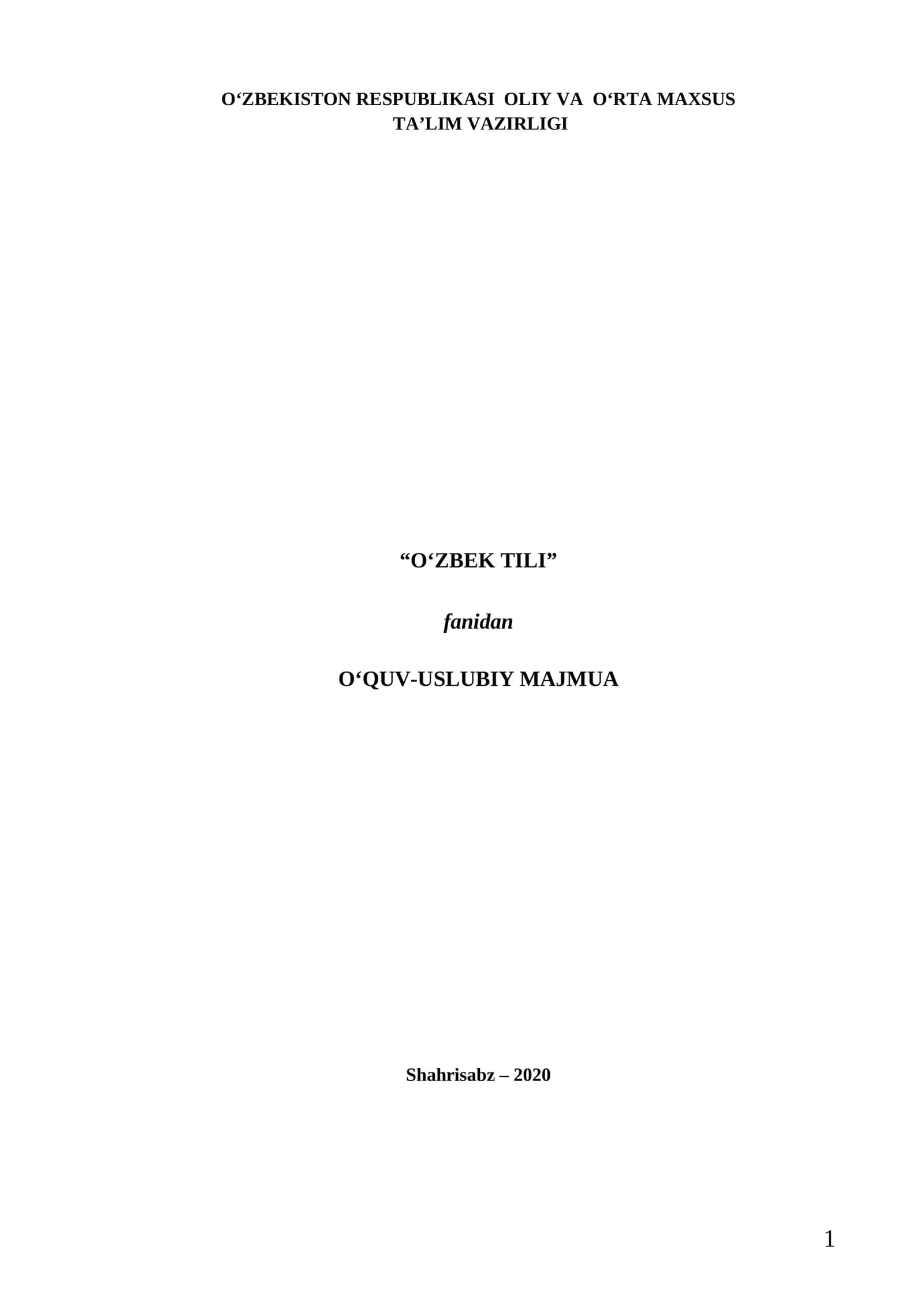 “O‘ZBEK TILI” fanidan O‘QUV-USLUBIY MAJMUA