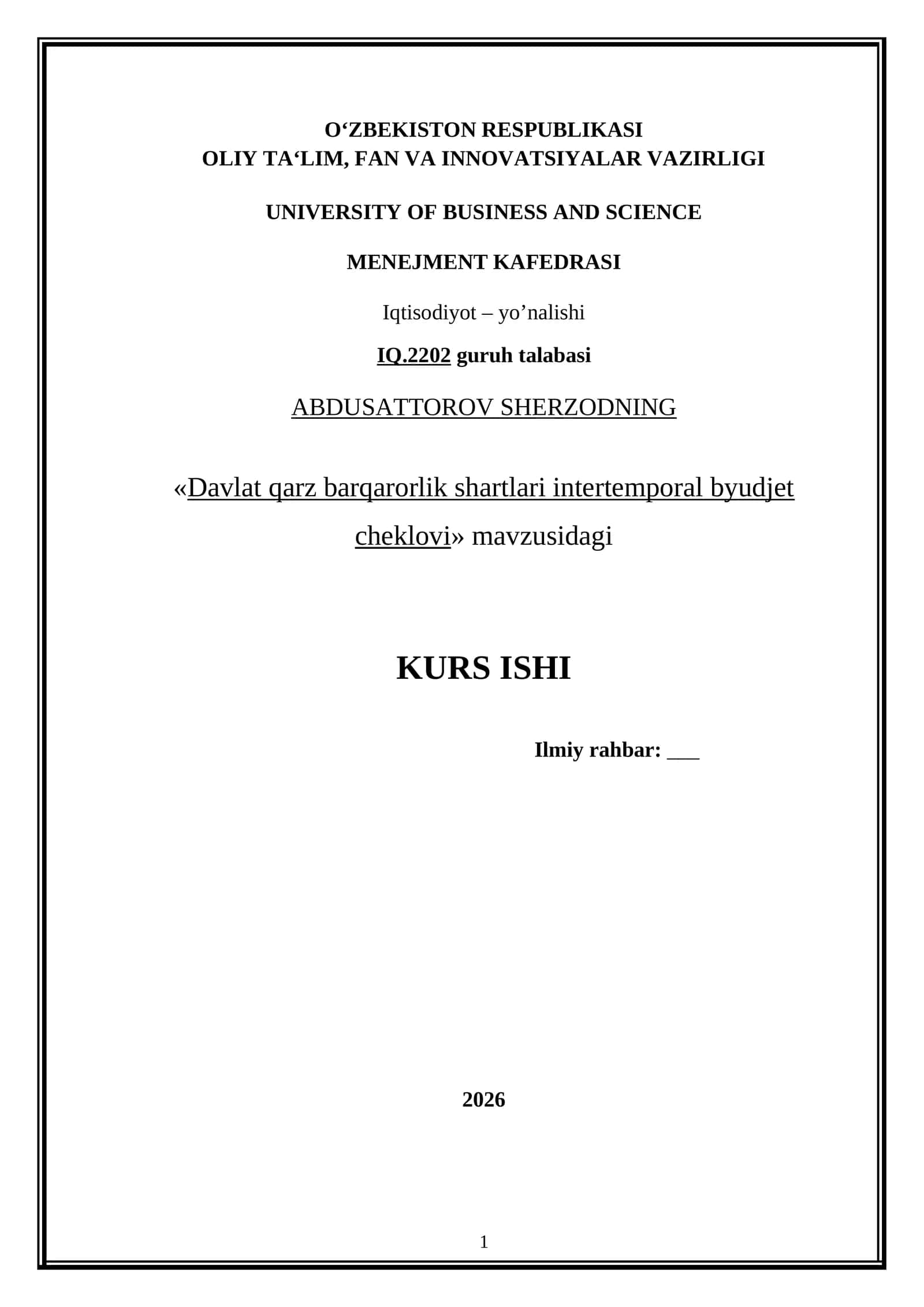 Davlat qarz barqarorlik shartlari intertemporal byudjet cheklovi