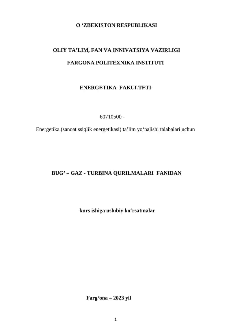 Gaz-Turbina Qurilmalari Kurs ishi
