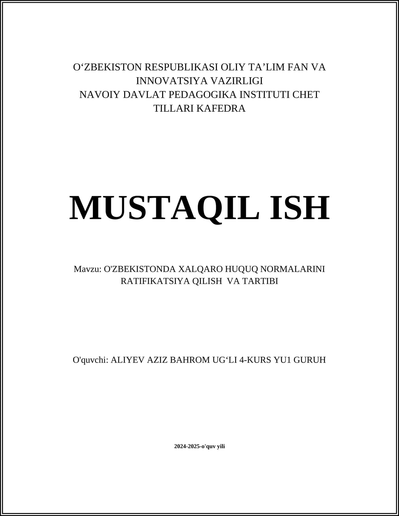 Xalqaro Huquq Normalarining Mohiyati