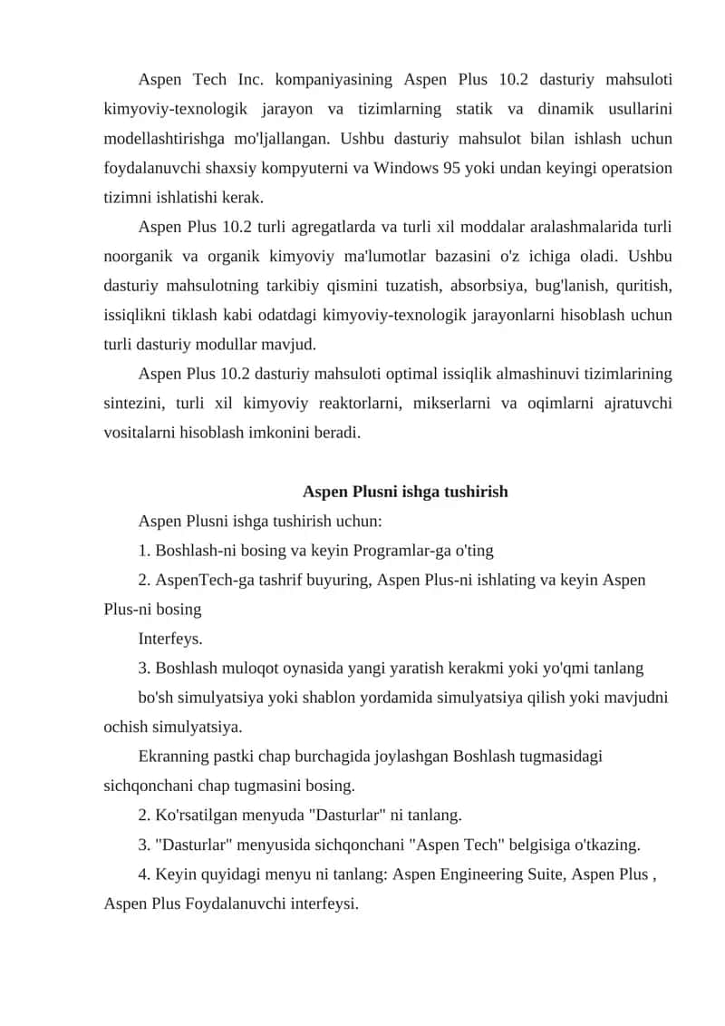 Aspen Plus 10.2