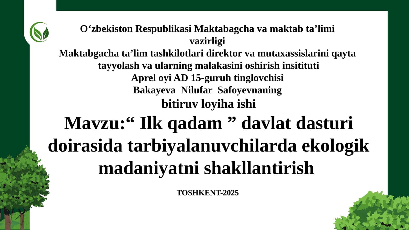 Ilk qadam - O‘quv dasturi