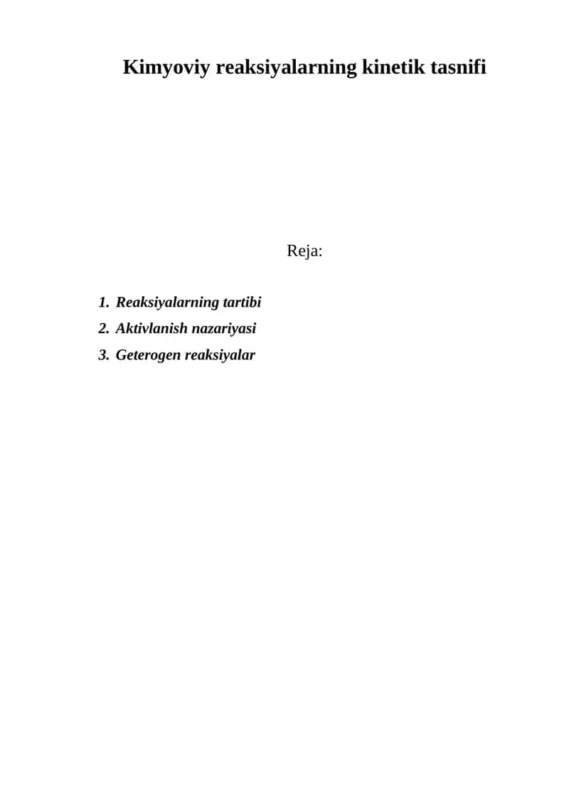 Kimyoviy reaksiyalarning kinetik tasnifi