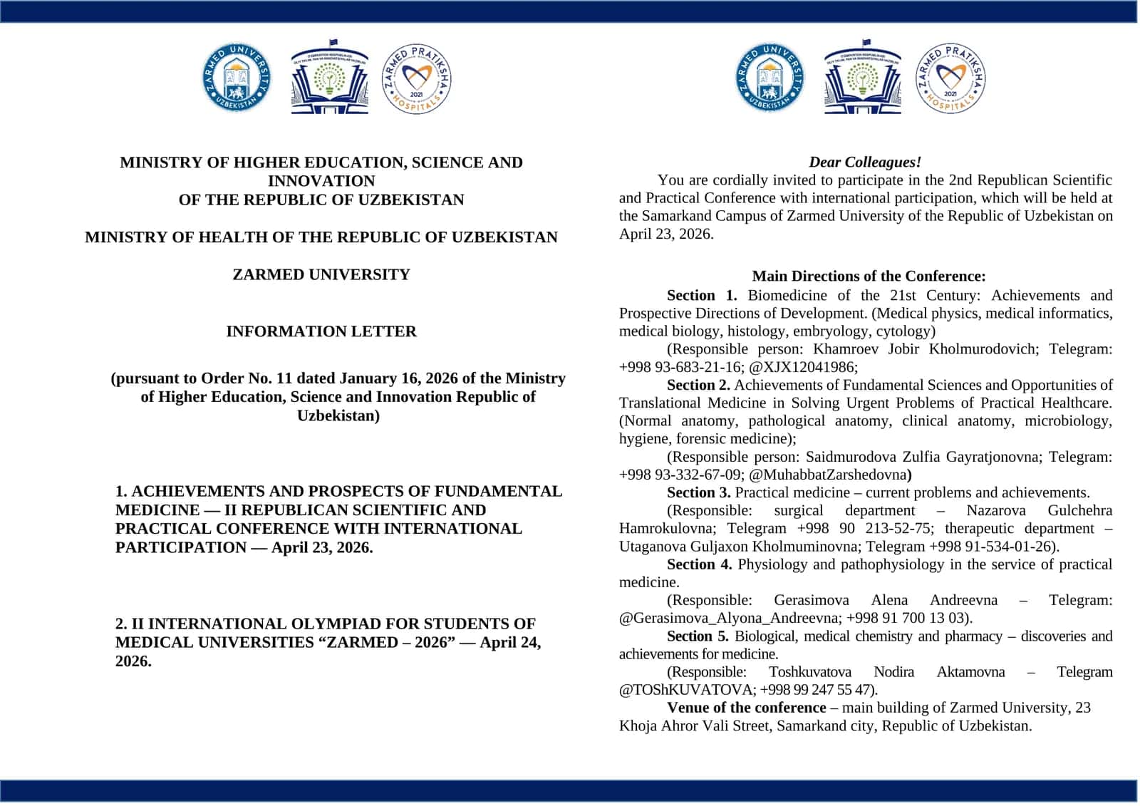 ACHIEVEMENTS AND PROSPECTS OF FUNDAMENTAL MEDICINE — II REPUBLICAN SCIENTIFIC AND PRACTICAL CONFERENCE