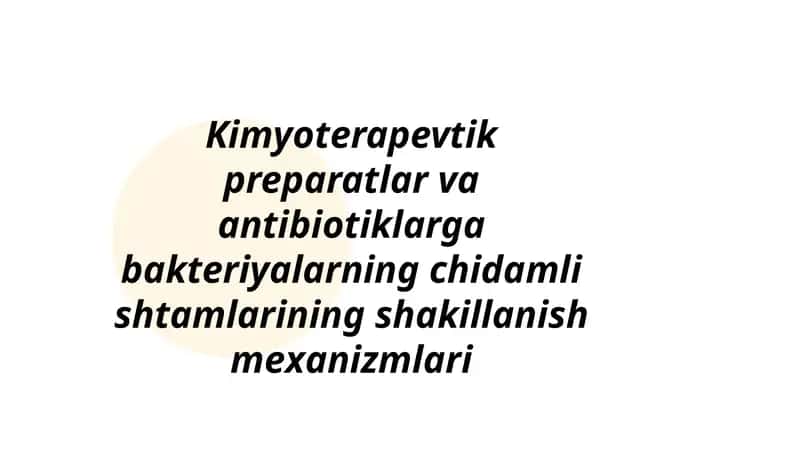Kimyoterapevtik preparatlar va antibiotiklarga bakteriyalarning chidamli shtamlarining shakillanish mexanizmlari