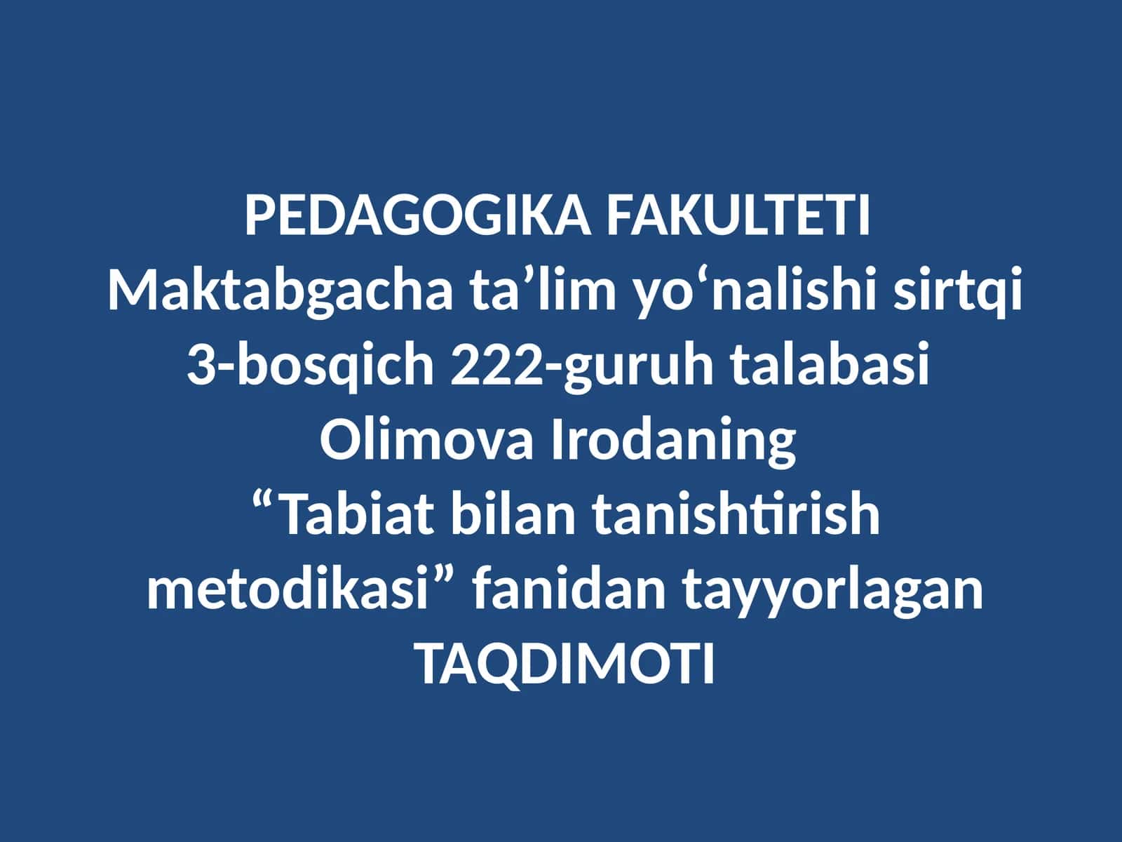 Tabiat bilan tanishtirish metodikasi