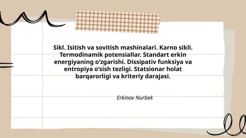 Sikl. Isitish va sovitish mashinalari