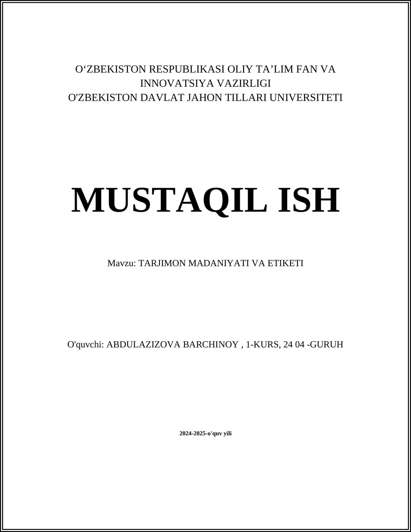 TARJIMON MADANIYATI VA ETIKETI
