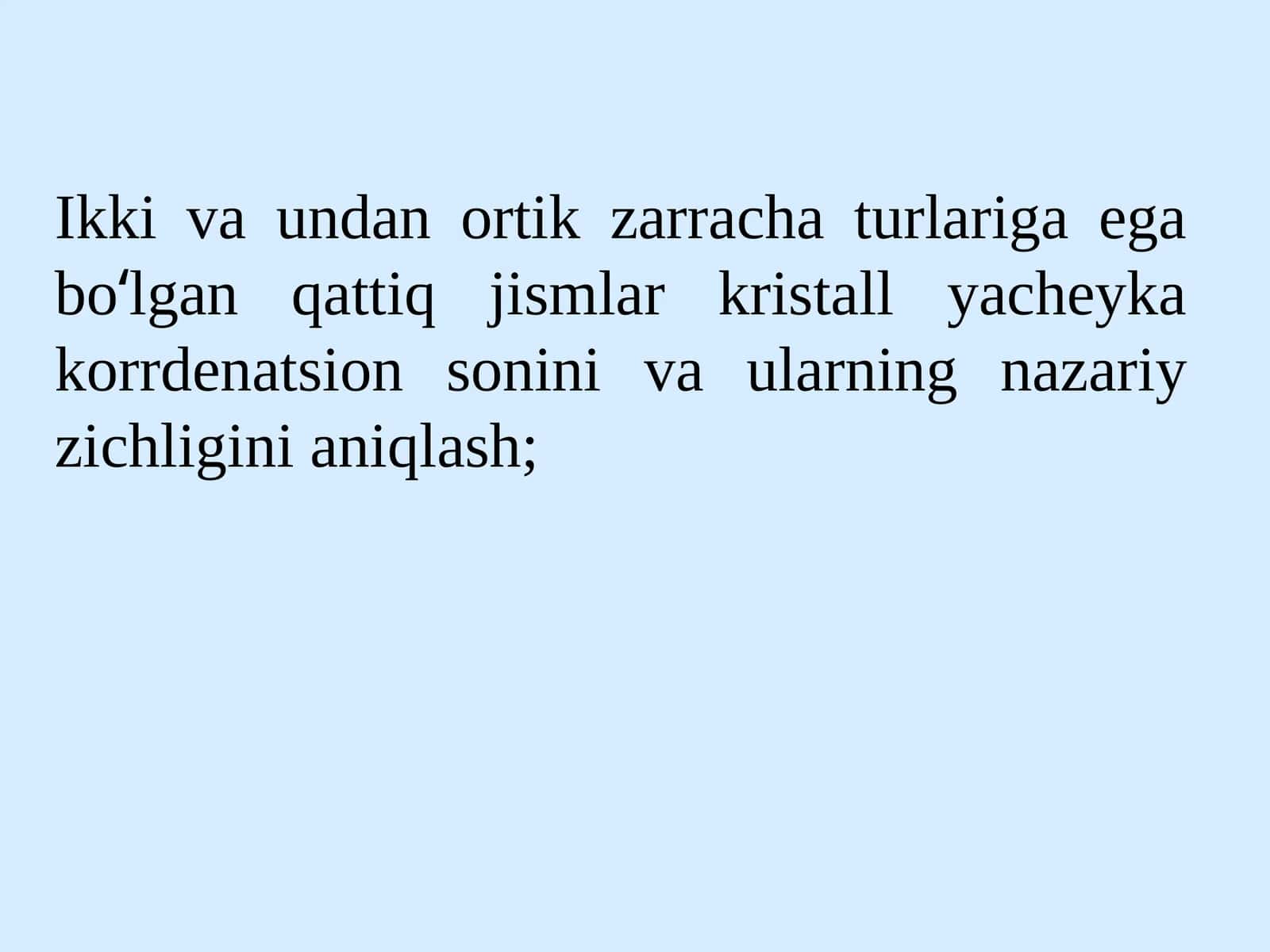 Kristall yacheyka korrdenatsion sonini aniqlash