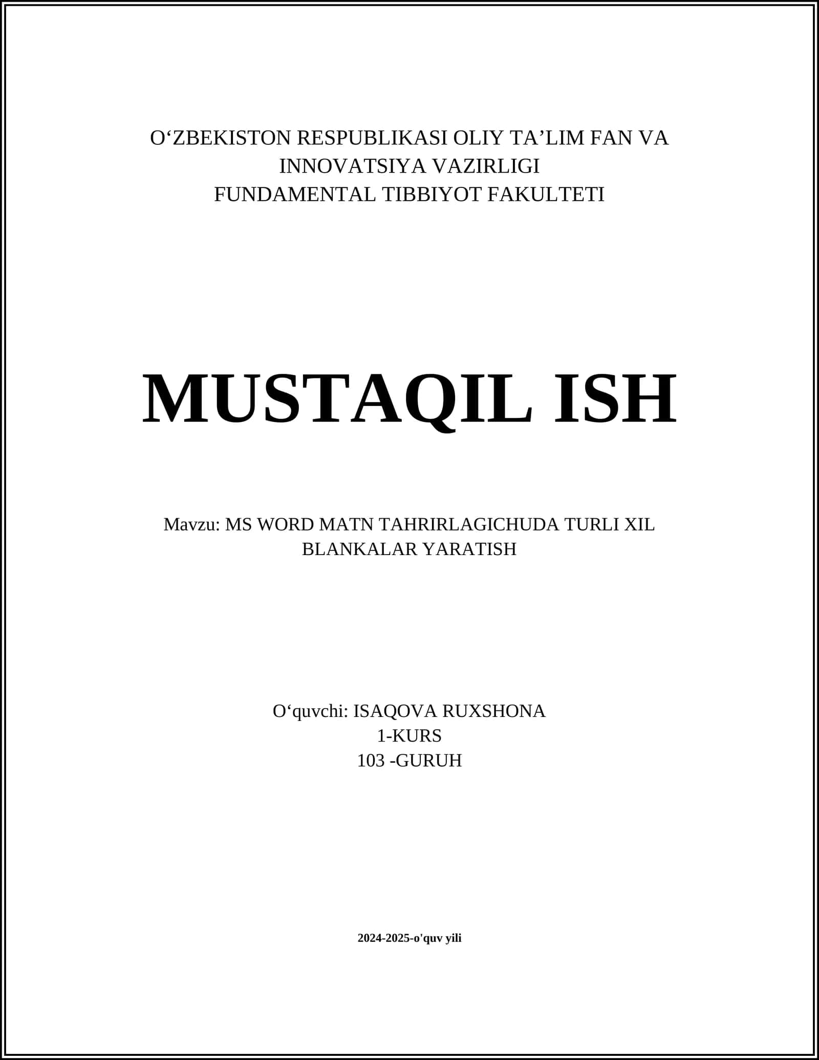 MS WORD MATN TAHRIRLAGICHUDA TURLI XIL BLANKALAR YARATISH