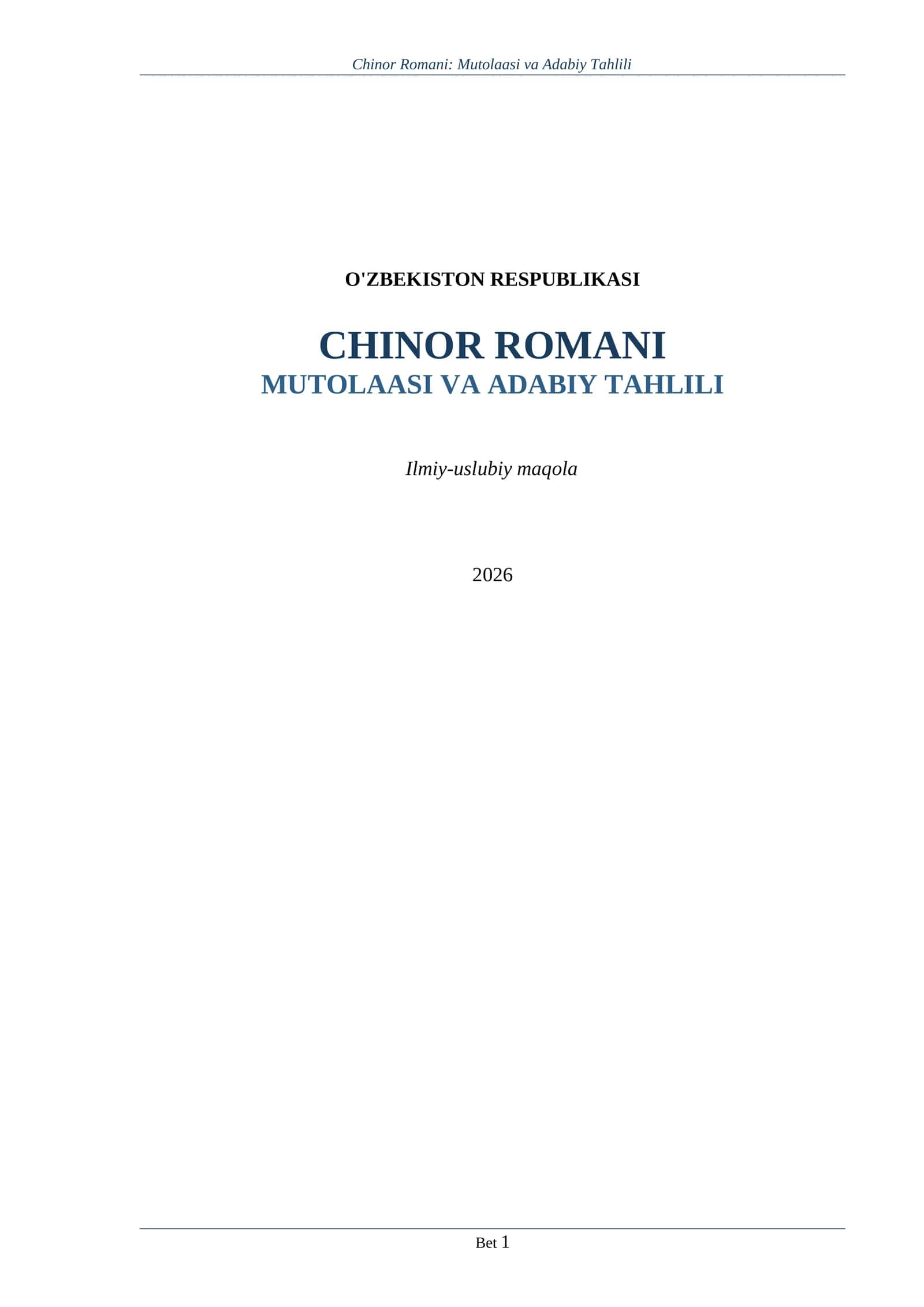 Chinor Romani: Mutolaasi va Adabiy Tahlili