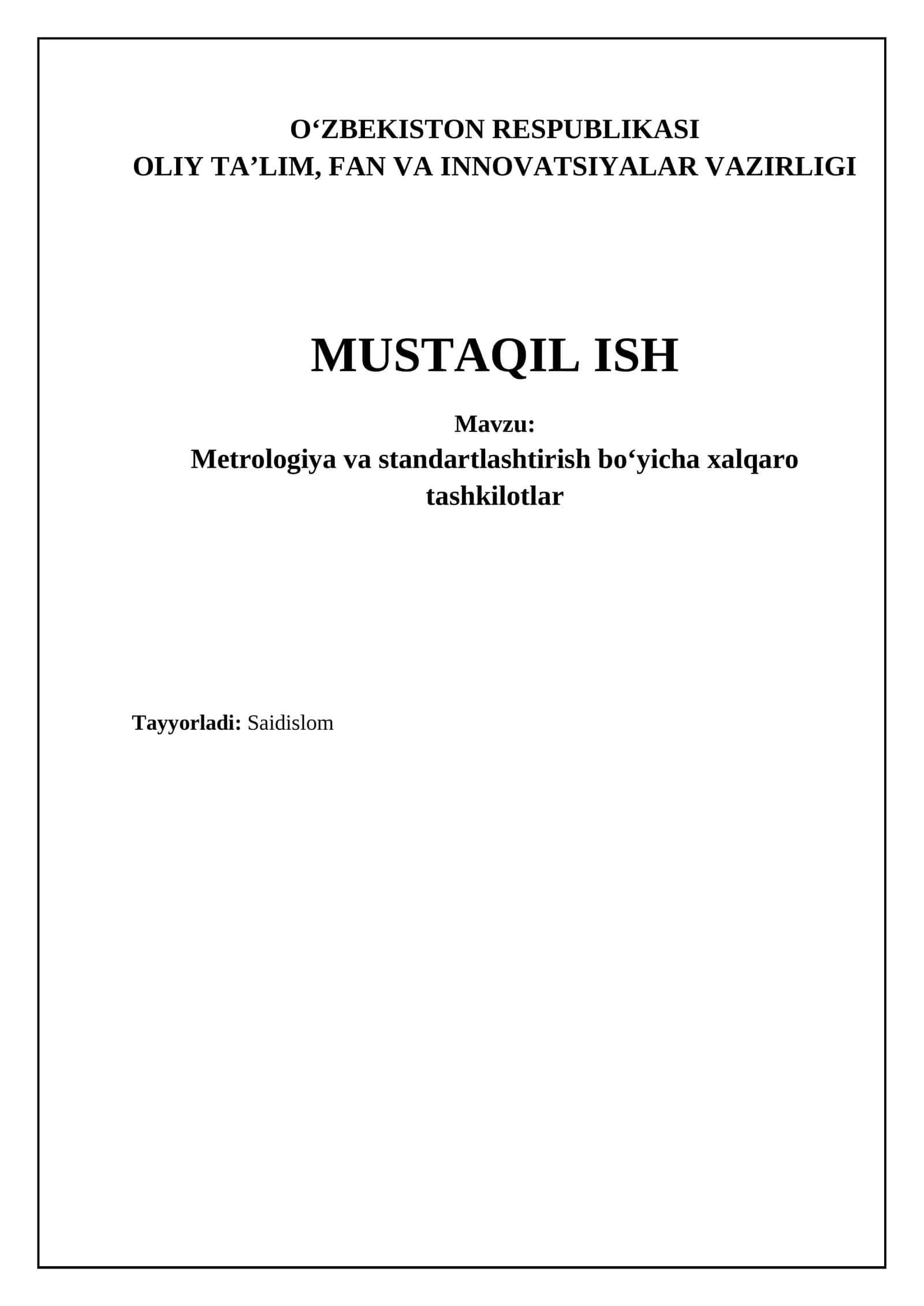 Metrologiya va standartlashtirish boʻyicha xalqaro tashkilotlar