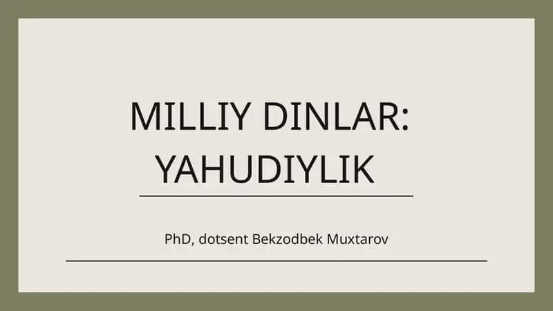 MILLIY DINLAR: YAHUDIYLIK