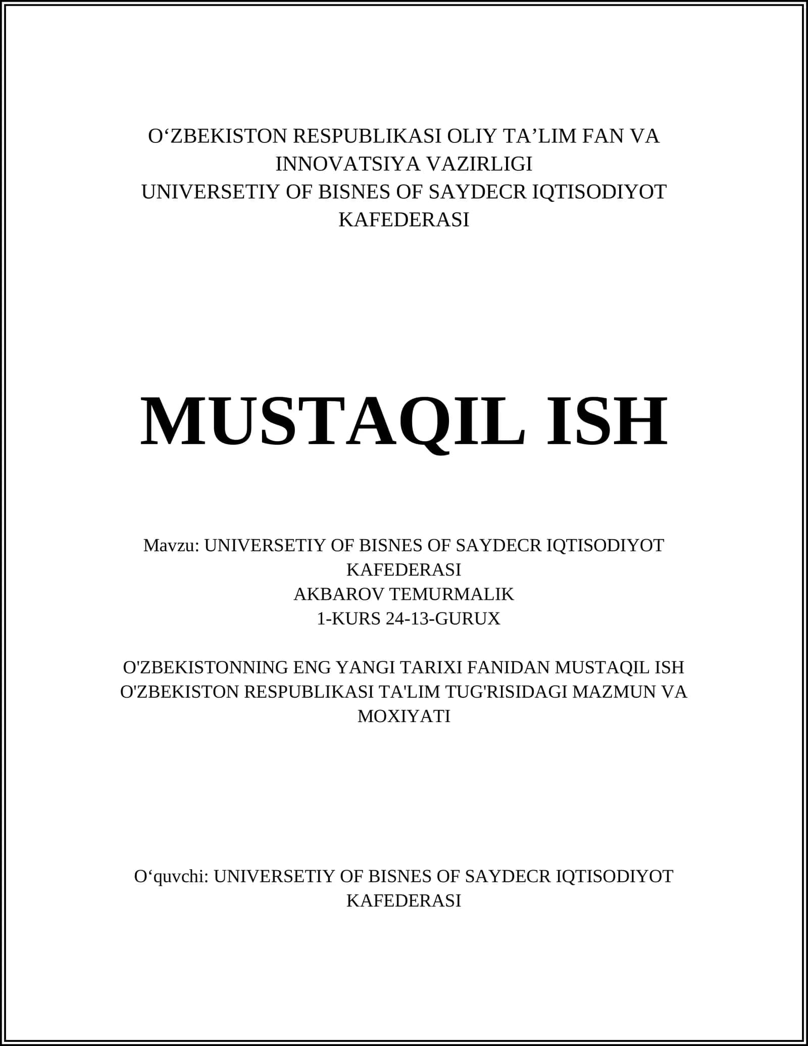 O'zbekiston Respublikasi ta'lim siyosatining asosiy tamoyillari