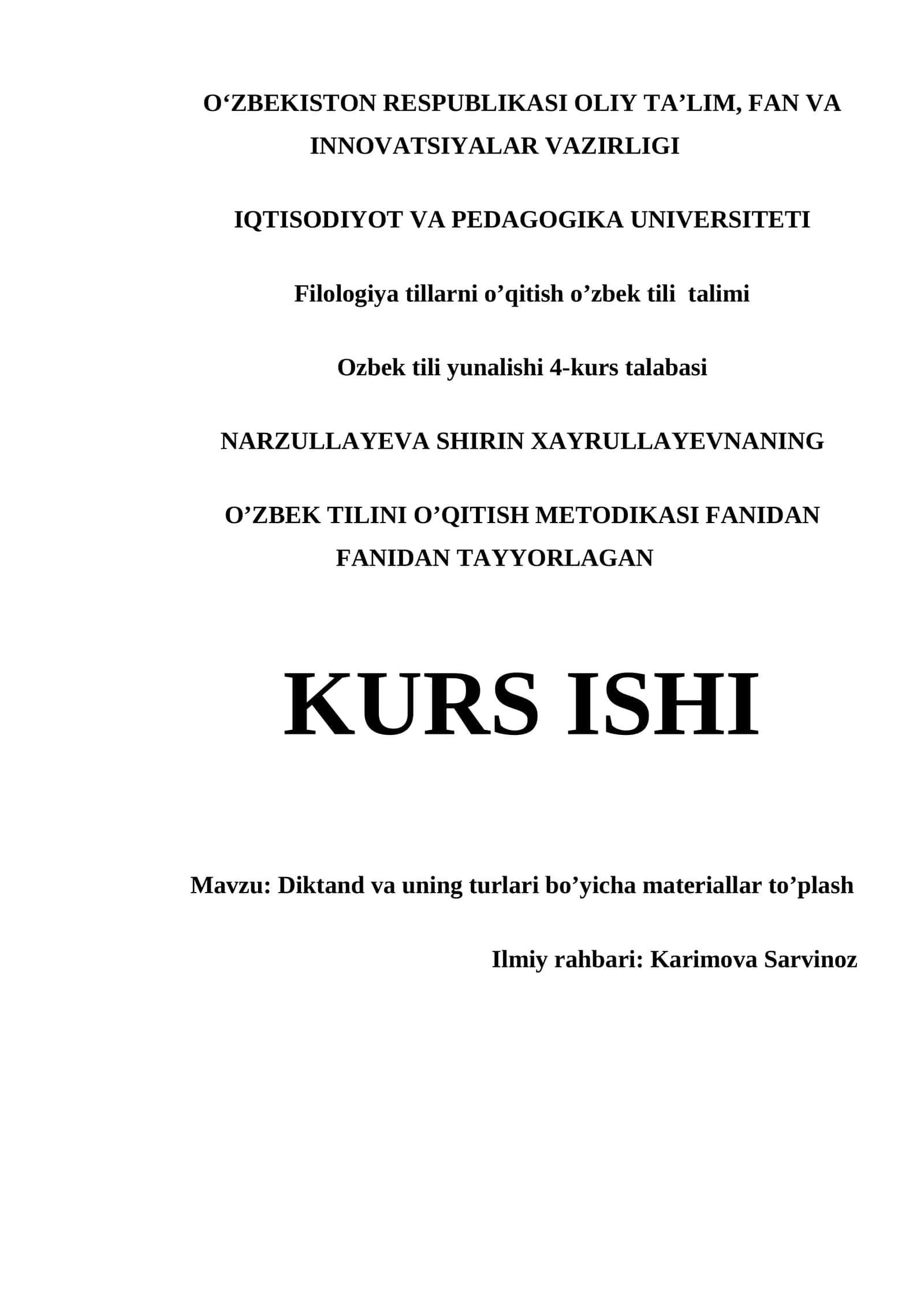 DIKTAND VA UNING TURLARI BOʼYICHA MATERIALLAR TOʼPLASH