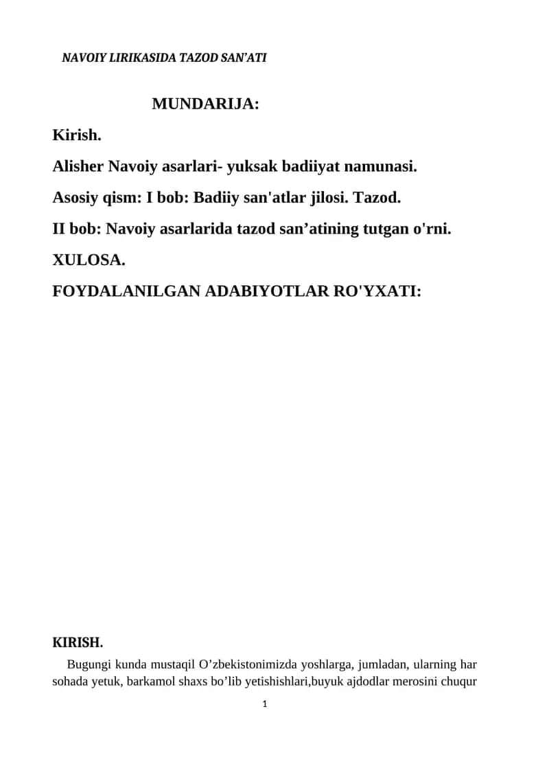 NAVOIY LIRIKASIDA TAZOD SAN’ATI