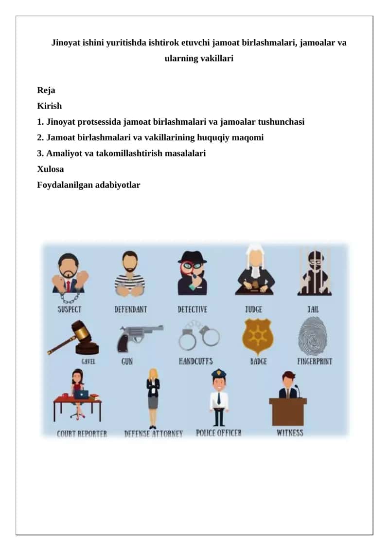 Jinoyat ishini yuritishda ishtirok etuvchi jamoat birlashmalari, jamoalar va ularning vakillari
