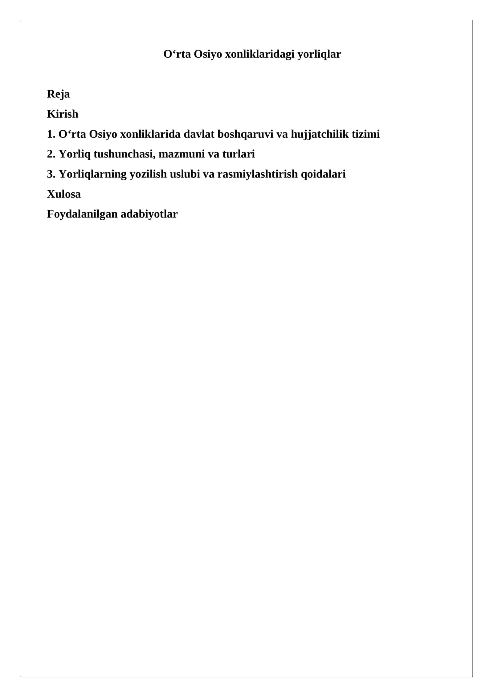 O‘rta Osiyo xonliklaridagi yorliqlar