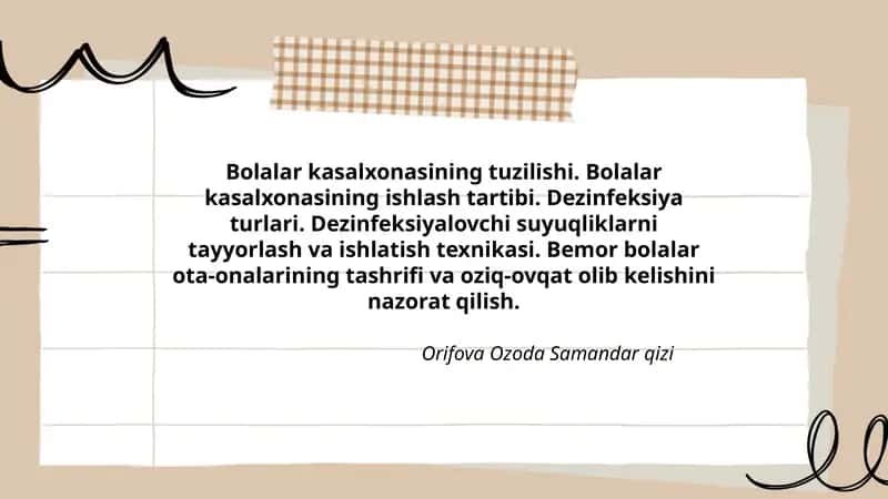 Bolalar kasalxonasining tuzilishi