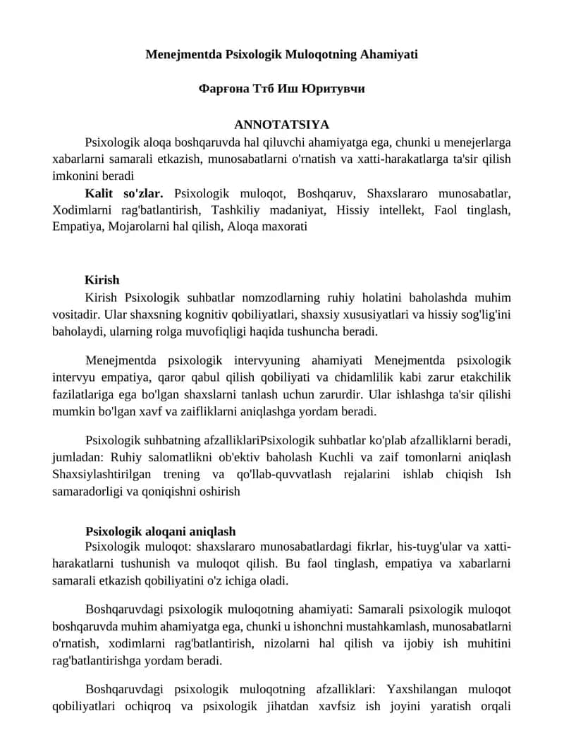 Menejmentda Psixologik Muloqotning Ahamiyati