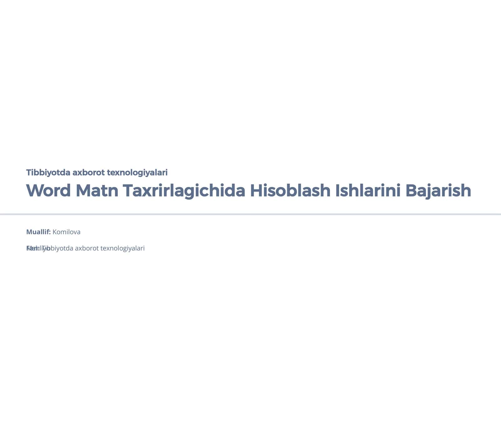 Word Matn Taxrirlagichida Hisoblash Ishlarini Bajarish