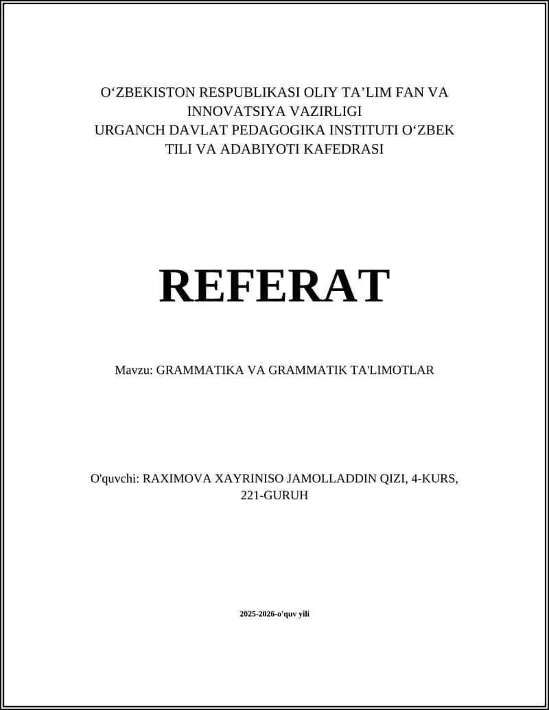 GRAMMATIKA VA GRAMMATIK TA'LIMOTLAR