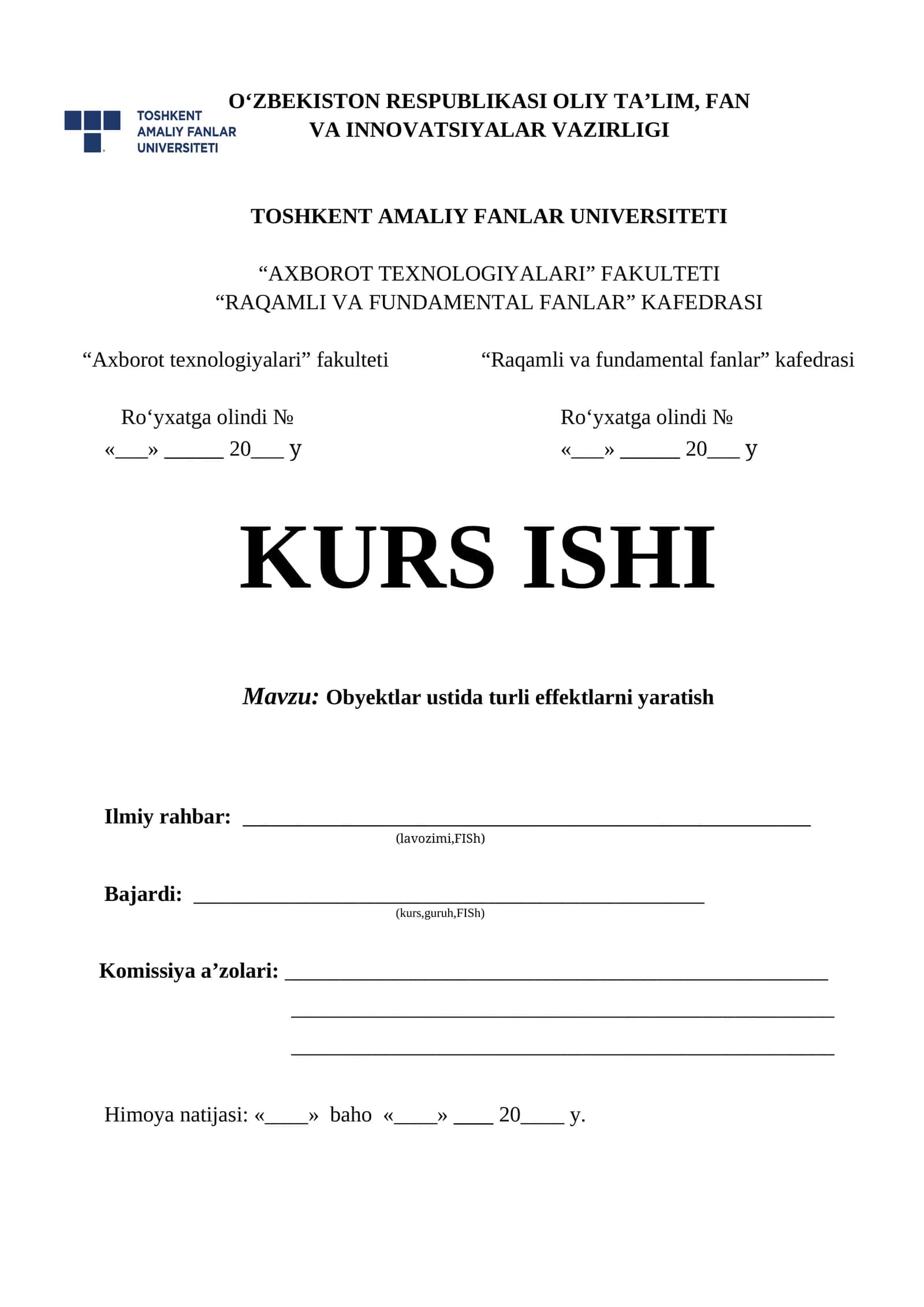 Obyektlar ustida turli effektlar yaratish