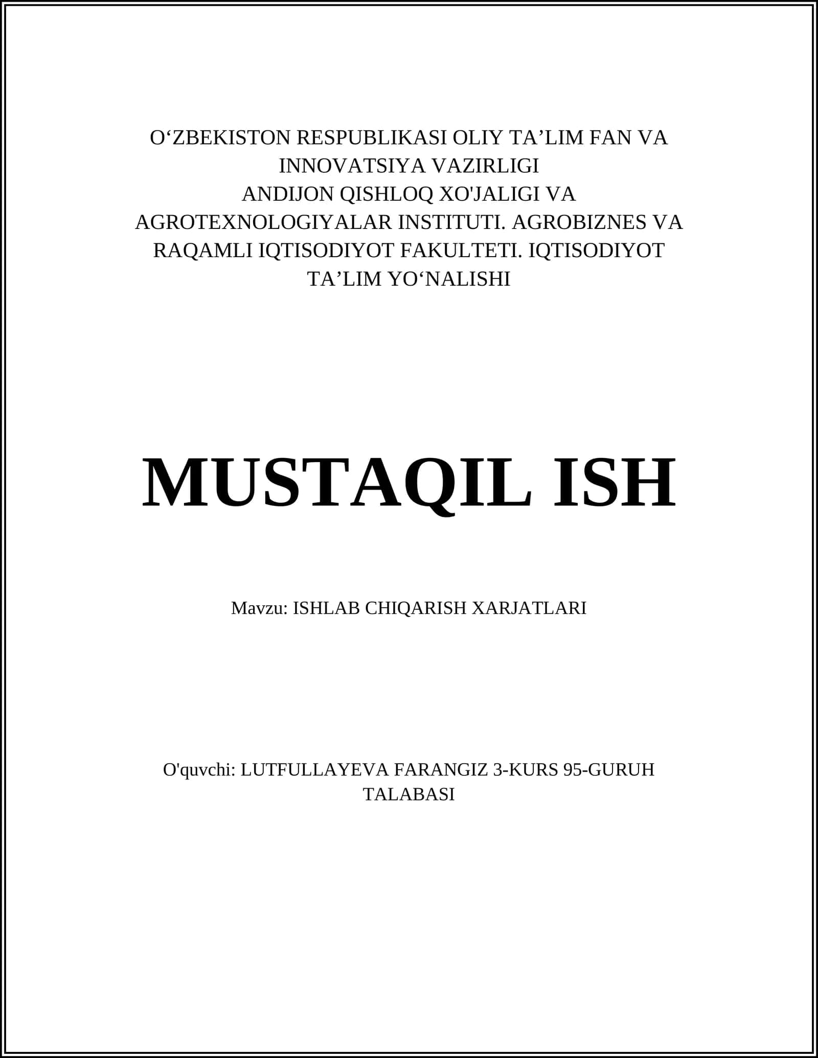 ISHLAB CHIQARISH XARJATLARI