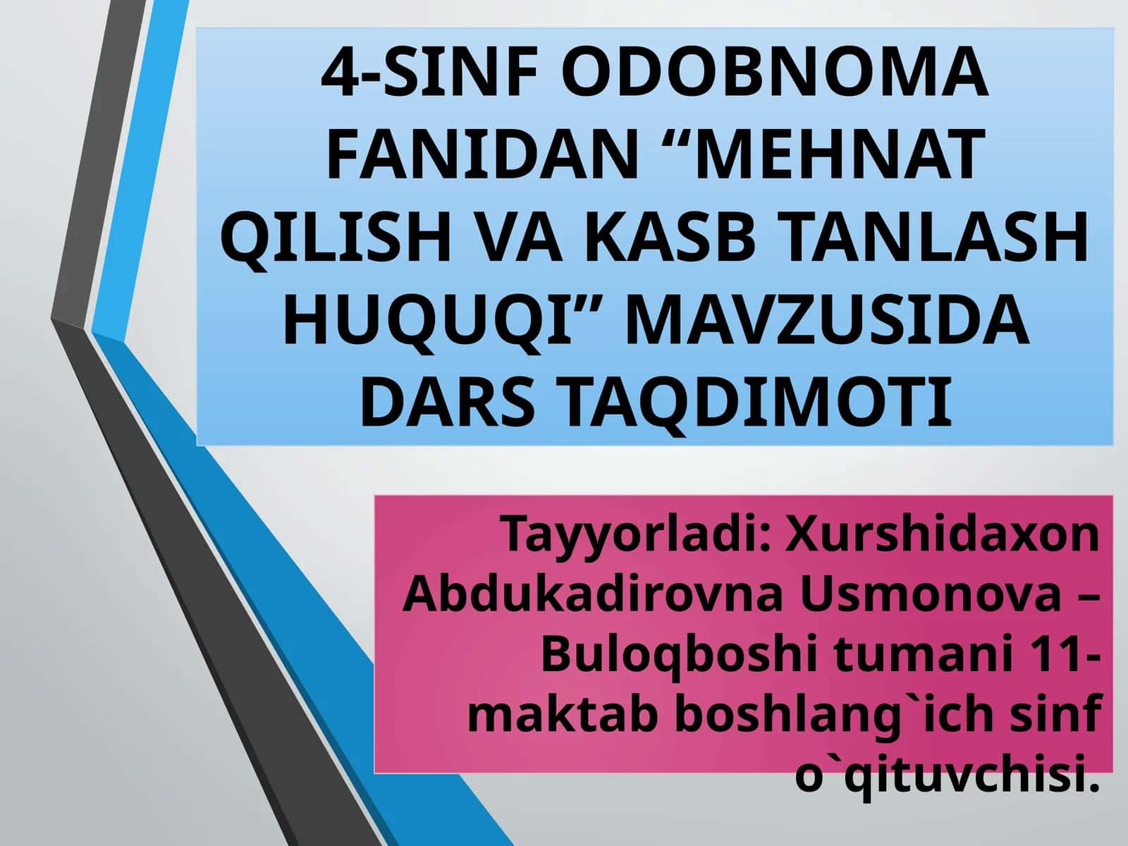 4-sinf Tarbiya fanidan Mehnat qilish va kasb tanlash huquqi dars ishlanma