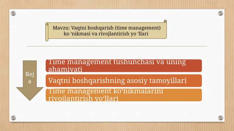 Vaqtni boshqarish (time management) ko ‘nikmasi va rivojlantirish yo ‘llari