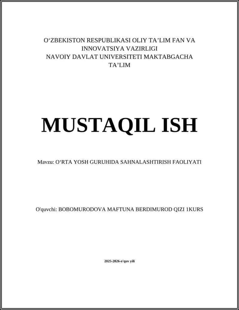 OʻRTA YOSH GURUHI SAHNALASHTIRISH FAOLIYATI