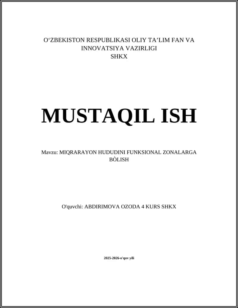 MIQRARAYON HUDUDINI FUNKSIONAL ZONALARGA BÒLISH